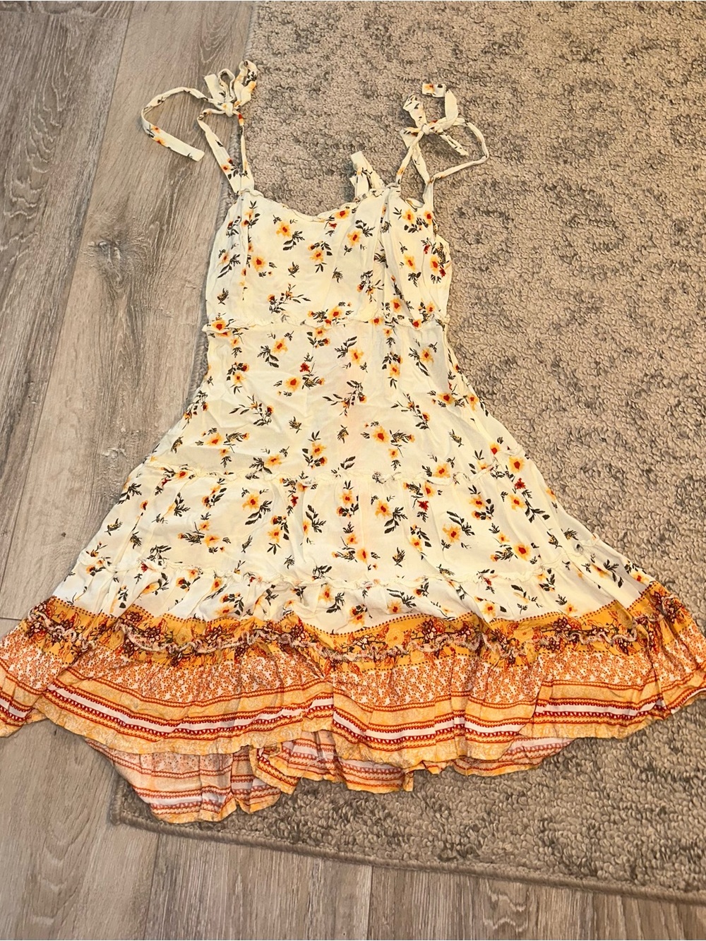 Rue21 Cream Floral Sundress with Orange Border